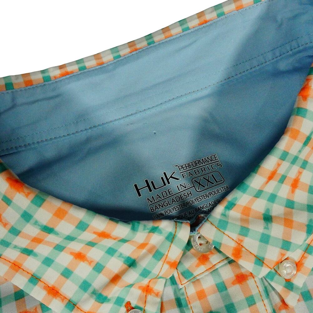 Huk Performance Check Fishing Button Shirt Short Sleeve Fish Graphic Pattern XXL - Picture 2 of 6